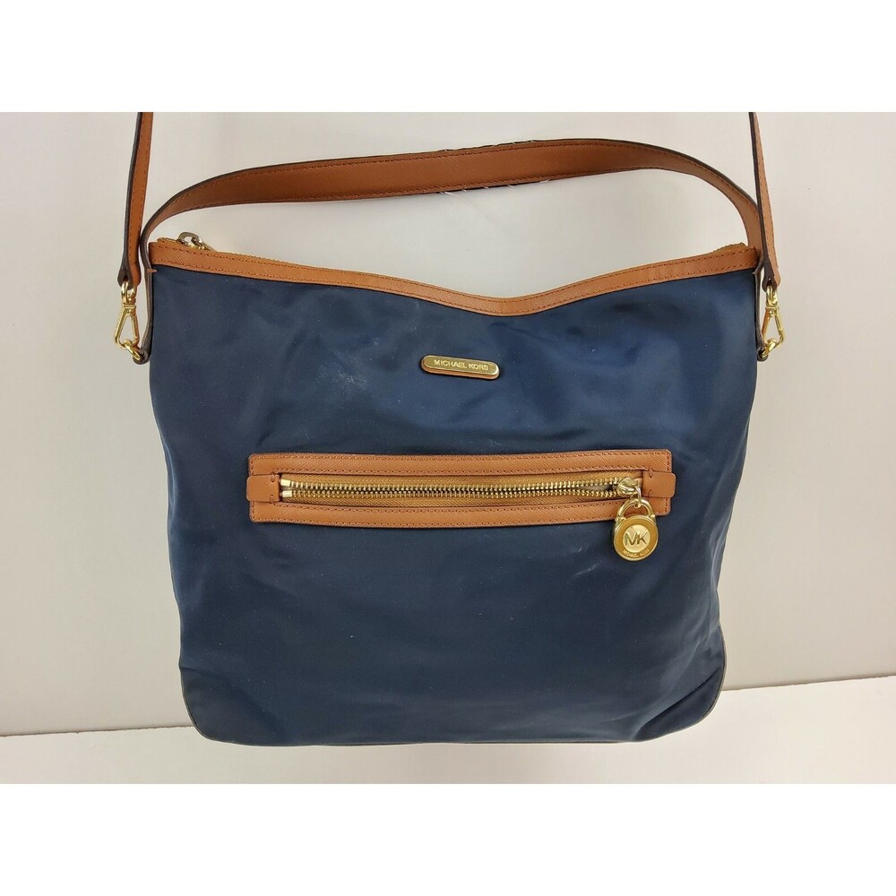 Michael Kors MK Large Nylon Crossbody Shoulder Handbag Purse Navy